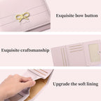 RNIEGA Small Wallets Girls Cute Coquette Bow Wallet Women Aesthetic Credit Card Holder with ID Window, Pink