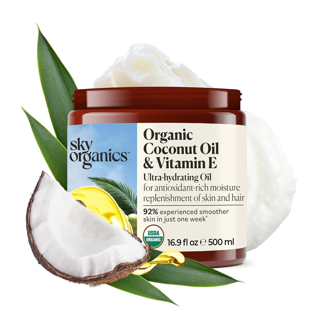 Sky Organics - Organic Coconut Oil & Vitamin E, 16.9 Fl Oz - Skin & Hair Ultra-Hydrating Oil - Fatty Acids & Antioxidants - Natural, Vegan & Cruelty Free - Skin Care & Hair Care With Ebook