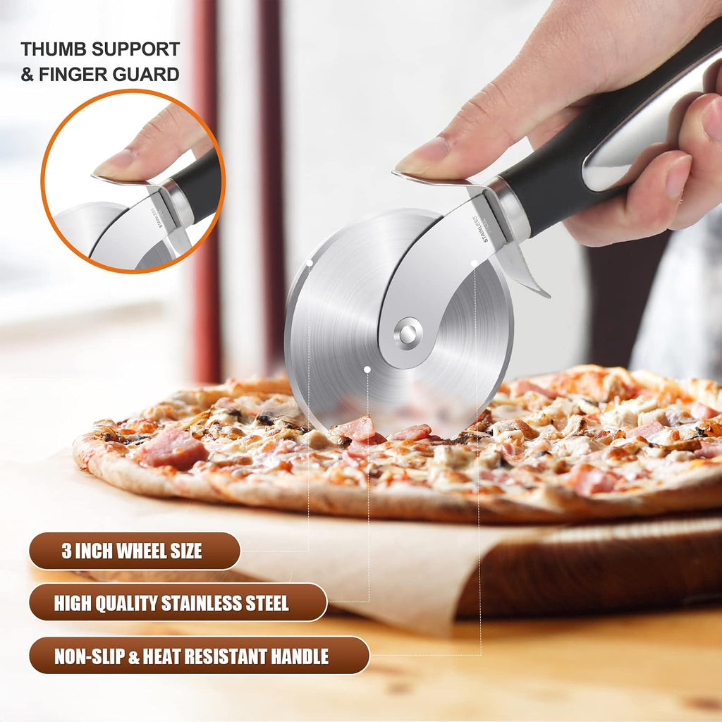 Schvubenr Premium Pizza Cutter Wheel - Ultra Sharp Stainless Steel Pizza Slicer With Non-Slip Soft Grip Handle - Multi-Purpose Cutter For Pizza, Dough & Pastry - Dishwasher Safe, Easy To Clean - Black
