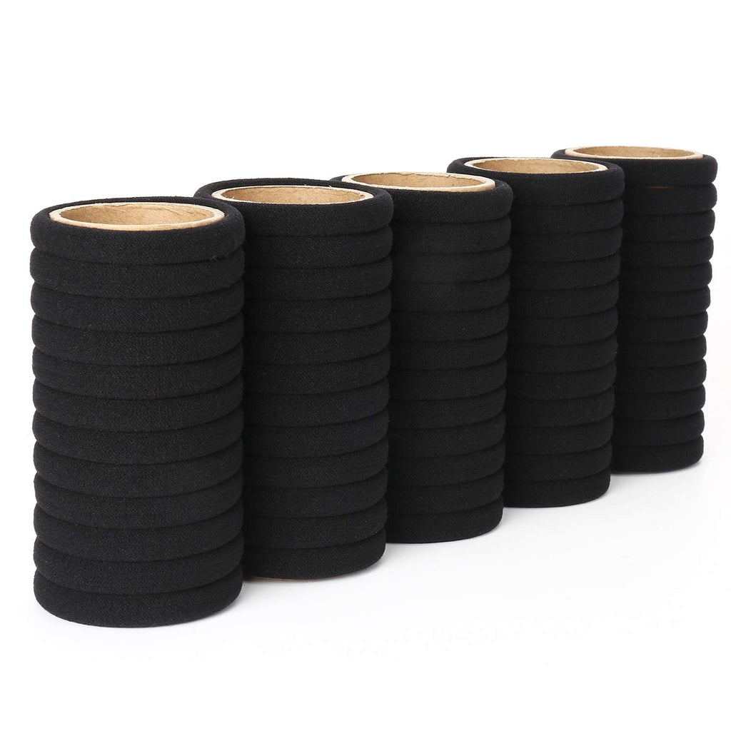 50Pcs Black Hair Ties For Women, Cotton Seamless Hair Bands, Elastic Ponytail Holders, No Damage For Thick Hair, 2 Inch In Diameter, By Qarwayoc