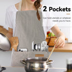 2 Pack Kitchen Cooking Aprons, Adjustable Bib Soft Chef Apron With 2 Pockets For Men Women(Black/Brown Stripes)