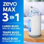 Zevo Max Bug Catcher & Fly Trap For Indoors - Flying Insect Trap For Gnats, House & Fruit Flies - Use In Any Room - No-Mess Disposal (1 Plug In Base & 2 Cartridges)
