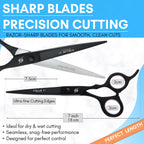Hair Cutting Scissors Set – 7 Inch Razor-Sharp Barber Shears & Thinning Scissors, Comb & Case Ergonomic, Adjustable Tension (Matte Black Finish)