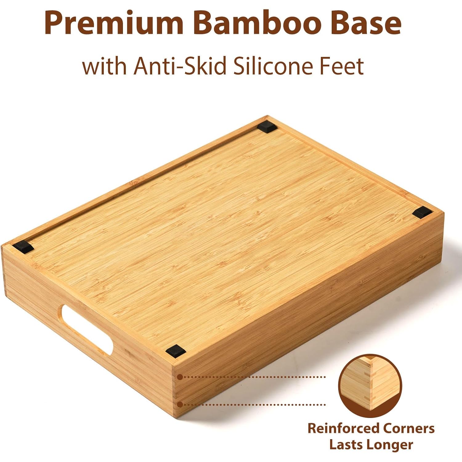 Large Bamboo Food Container Lid Organizer For Kitchen Cabinet | Adjustable Slots - Premium Bamboo, Pretty Color - Sturdy Versatile Caddy For Snack, Spice In Drawer - Anti-Skid Silicone Pads