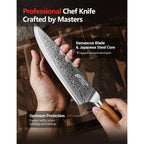 Damascus Chef Knife In Japanese Steel, 67-Layers Damascus Kitchen Knife With Wooden Gift Box And Original Olive Wood Handle, Cooking Knives For Home Kitchen Gift Idea