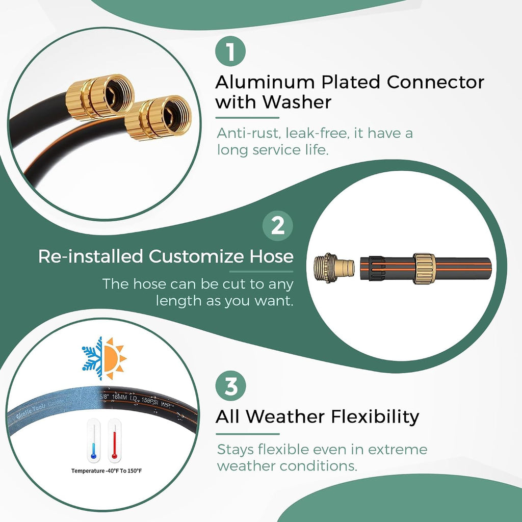 Giraffe Tools Garden Hose 5/8" Custom Length, No Kink, Flexible, Leakproof Water Hose, 600 Burst Psi, 6Ft Male Female Fittings,Black Orange
