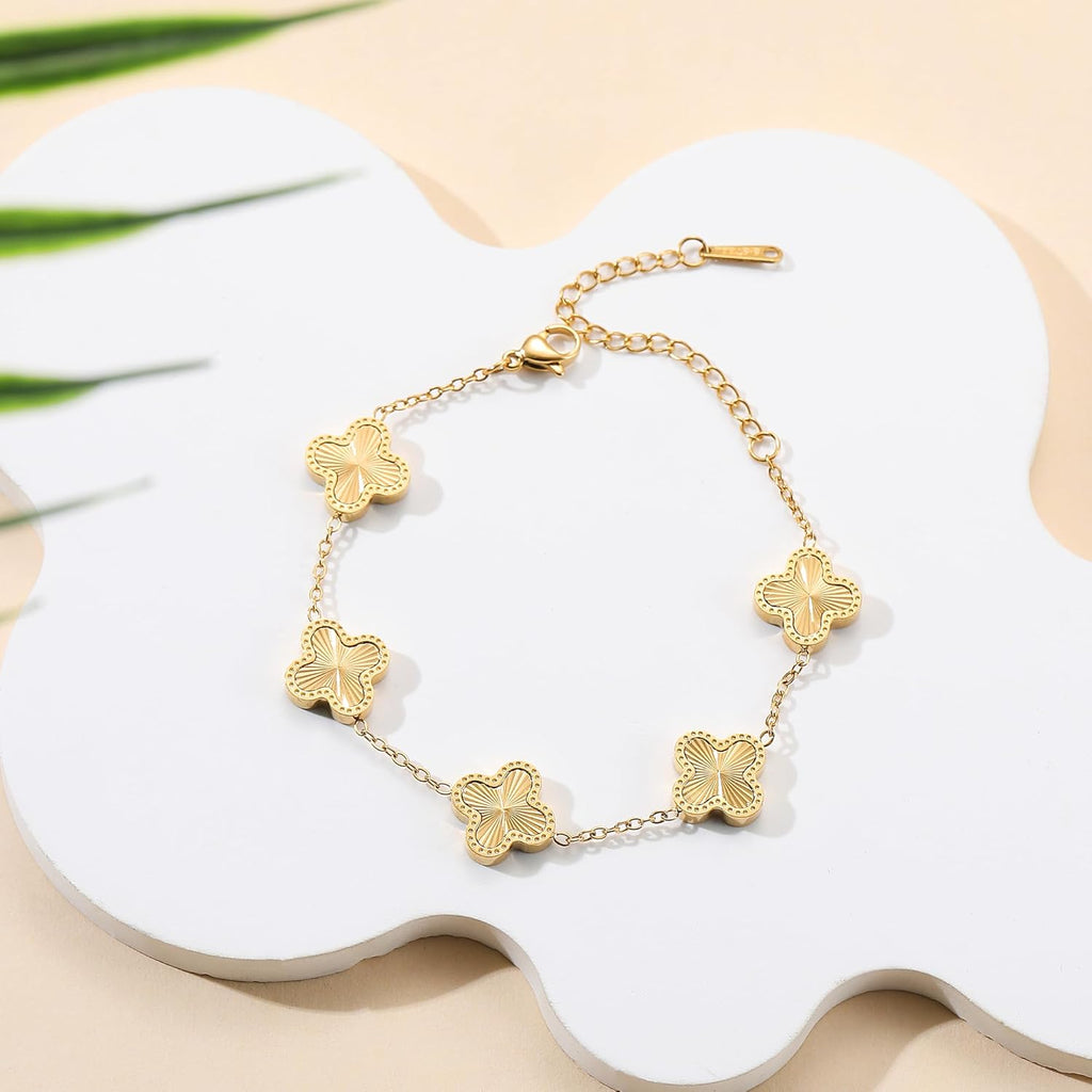AIPPK 18K Gold Plated Clover Bracelet Dupes Gold Danity Bracelet for Women Flower Four Leaf Bracelets Lucky Jewelry Gifts for Women