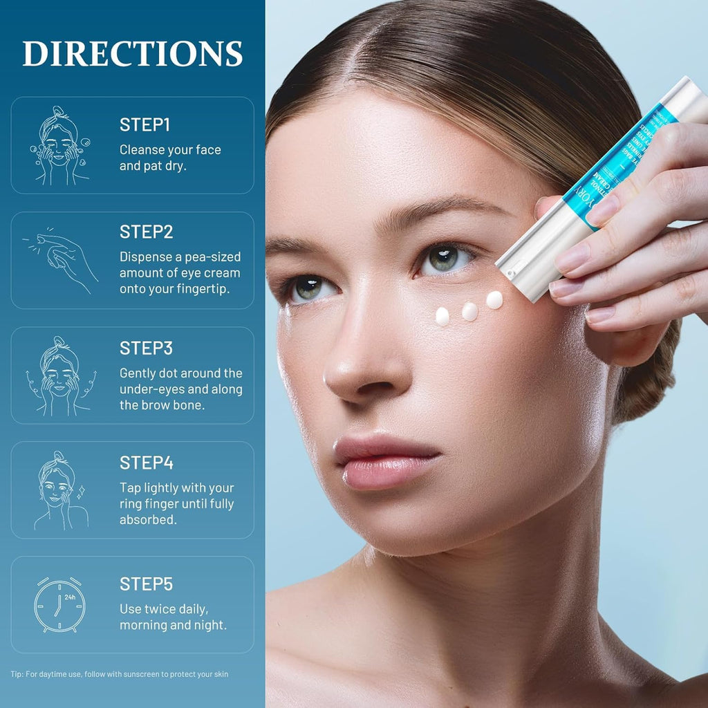 Retinol Eye Cream For Eye Bags - Anti-Aging Under Eye Treatment For Dark Circles, Wrinkles,Fine Lines, Puffiness - Hydrating & Moisturizing Skin Care Gift For Men And Women 0.67 Fl Oz