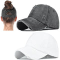 2 Packs Womens Ponytail Criss Cross Hat Baseball Cap Distressed Ponytail Hat High Messy Bun Trucker Ponycap