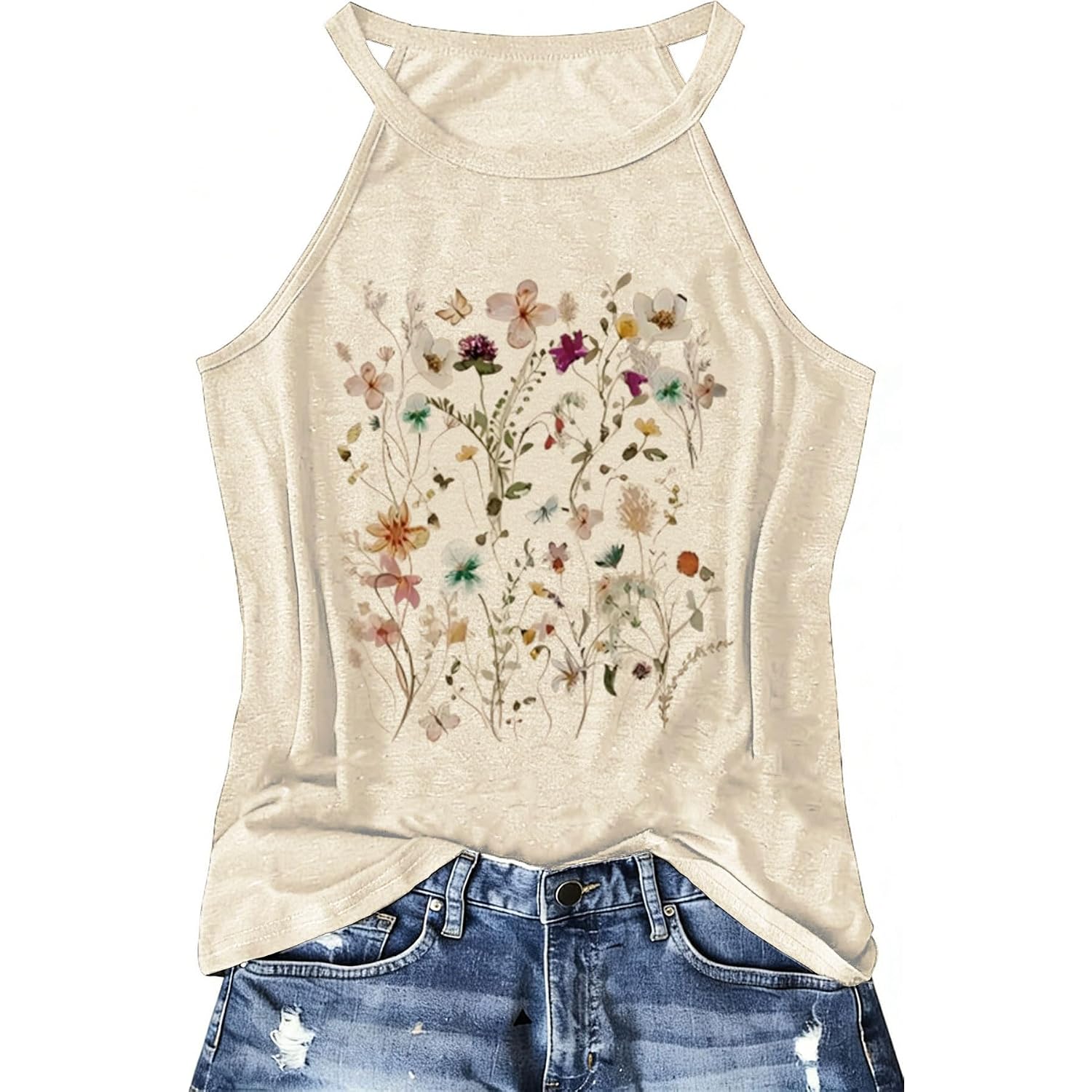 Halter Tank Tops for Women Boho Racerback Tank Tops Beach Vacation Graphic Tee Summer Sleeveless Camisole T-Shirts