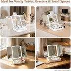 Makeup Mirror With Lights, Tri-Fold Vanity Mirror, 3 Colors, 5X/10X