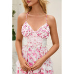 Women Floral Maxi Dress Spaghetti Strap V Neck Patchwork Bohemian Flowy Dresses Summer Fall