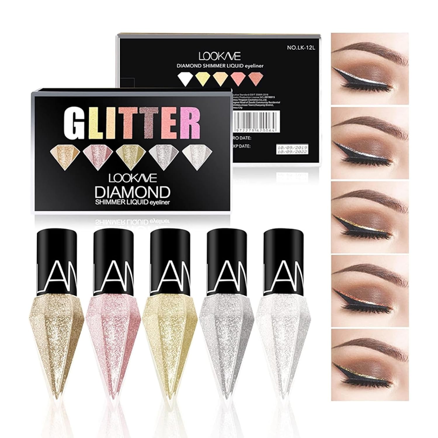 Glitter Liquid Eyeliner Colorful Set, 5 Colors Metallic Shimmer White Silver Gold Rose Eyeliner Waterproof Long Lasting Sparkle Glitter Liquid Eyeshadow Dazzling Mother'S Day Eye Makeup For Women