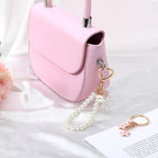 Piriuuo 2 Pcs Cute Pearl Keychains for Women, Flower Keychain Kit Imitation Pearl Chain Key Chain Golden Car Key Chain Flower Keychain Charm for Girls Purse Bag Accessories