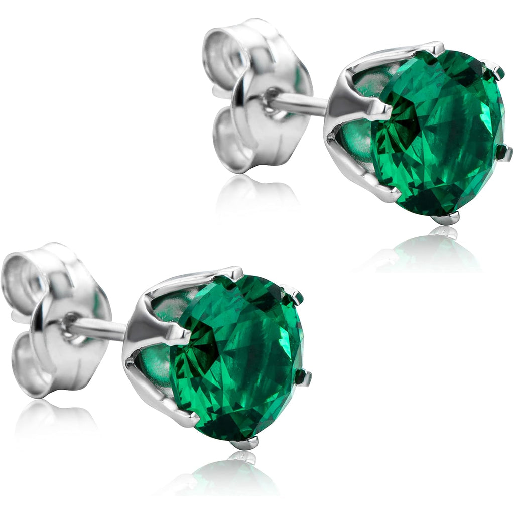 Orovi Round 14K Gold Earrings for Women in Solid 14K White Gold 585/14K Yellow Gold 585 with Ruby/Sapphire/Zirconia/Emerald Gemstones, Stud Earrings For Women,Women's Jewelry Delivered in Jewelry Box