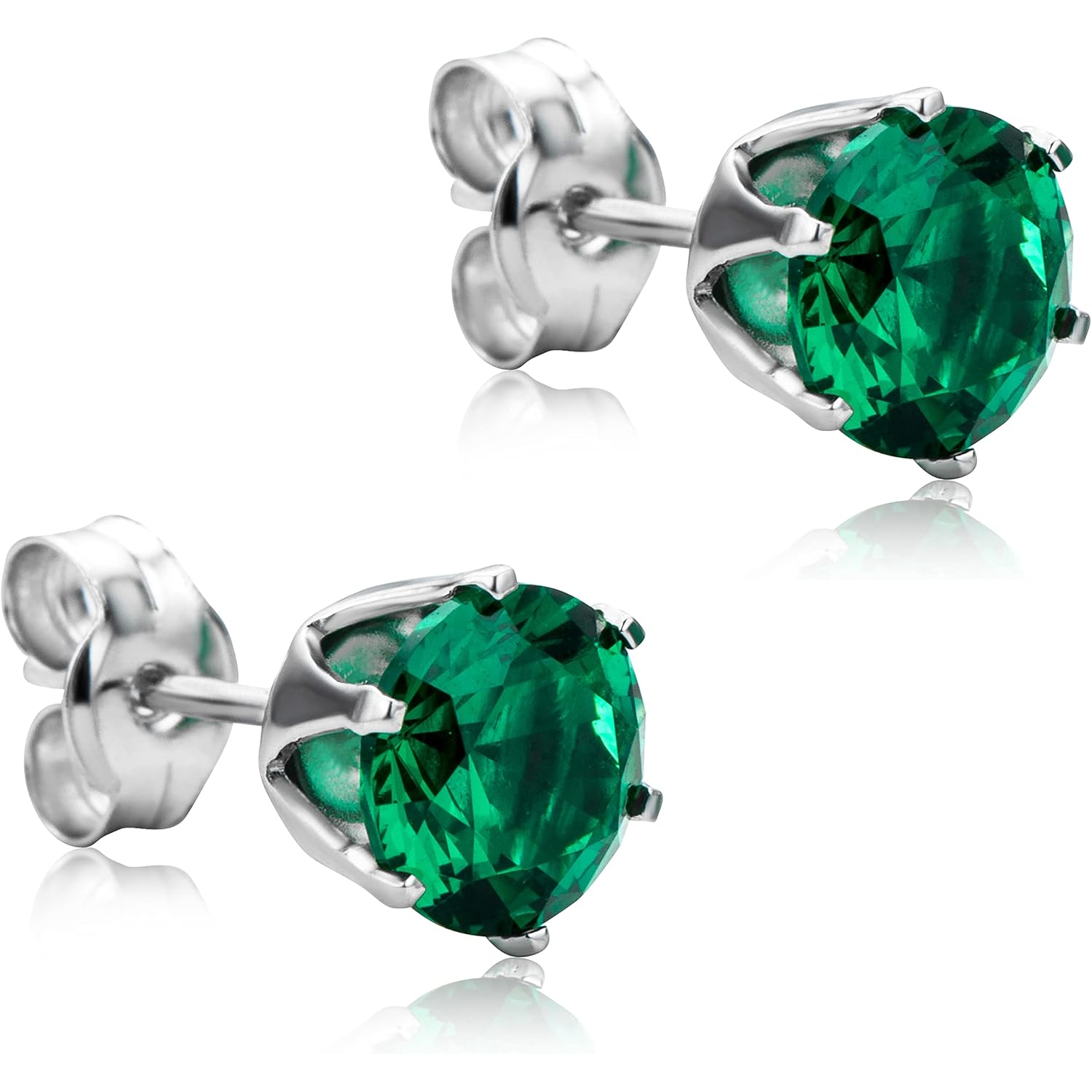 Orovi Round 14K Gold Earrings for Women in Solid 14K White Gold 585/14K Yellow Gold 585 with Ruby/Sapphire/Zirconia/Emerald Gemstones, Stud Earrings For Women,Women's Jewelry Delivered in Jewelry Box