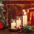 Shihanee Set of 6 Pillar Candles with Glass Cylinder Vases Clear Cylinder Hurricane Candleholders for Slim Tall Pillar Candles Wedding Table Centerpieces(2.6'' X 4.7'', 5.9'', 7.9'',Ivory)
