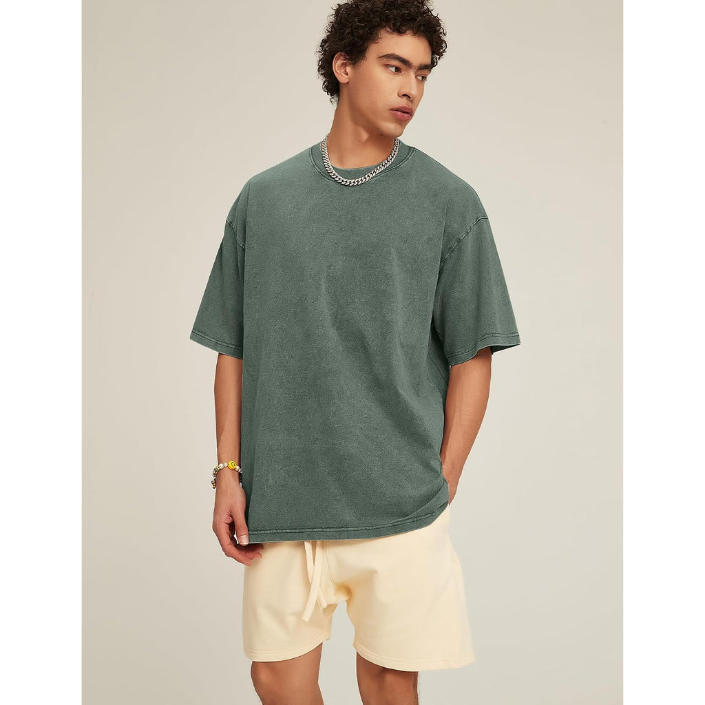 Flygo 3 Pack Men Oversized T Shirts Acid Washed Unisex Tee Loose Fit Short Sleeve Casual Streetwear Baggy Basic Tops