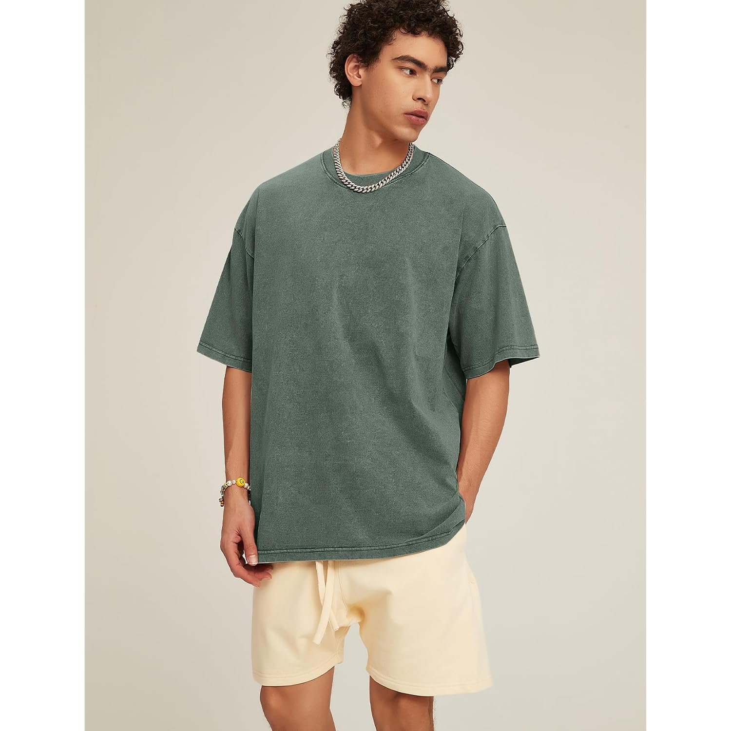 Flygo 3 Pack Men Oversized T Shirts Acid Washed Unisex Tee Loose Fit Short Sleeve Casual Streetwear Baggy Basic Tops