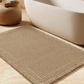 Upgrade Waffle Bath Mat, Boho Bathroom Rugs Absorbent Non Slip, Ultra Soft Bathroom Mat, Machine Washable Knit Bath Rugs With Border For Bathroom, Bedroom, Kitchen, Shower, Tub, 32"X20", Beige