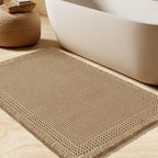 Upgrade Waffle Bath Mat, Boho Bathroom Rugs Absorbent Non Slip, Ultra Soft Bathroom Mat, Machine Washable Knit Bath Rugs With Border For Bathroom, Bedroom, Kitchen, Shower, Tub, 32"X20", Beige