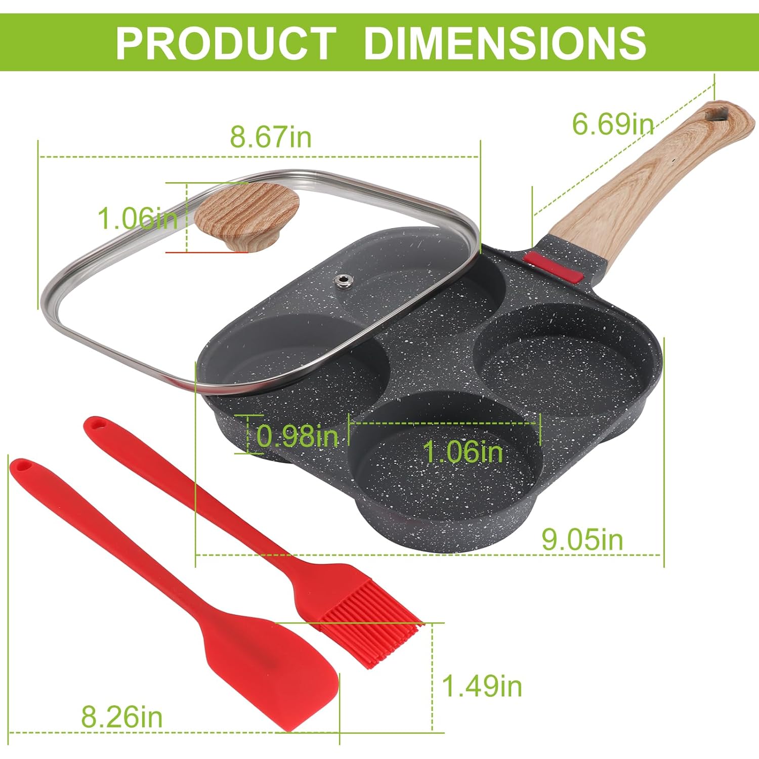 4-Cup Egg Pan, Premium Egg Pans Nonstick, Omelette Pan with Lid , Healthy Egg Frying Pan for Breakfast, Egg Sandwich, Hamburger, Pancake, Egg Skillet Suitable for Gas Stove & Induction Cookware