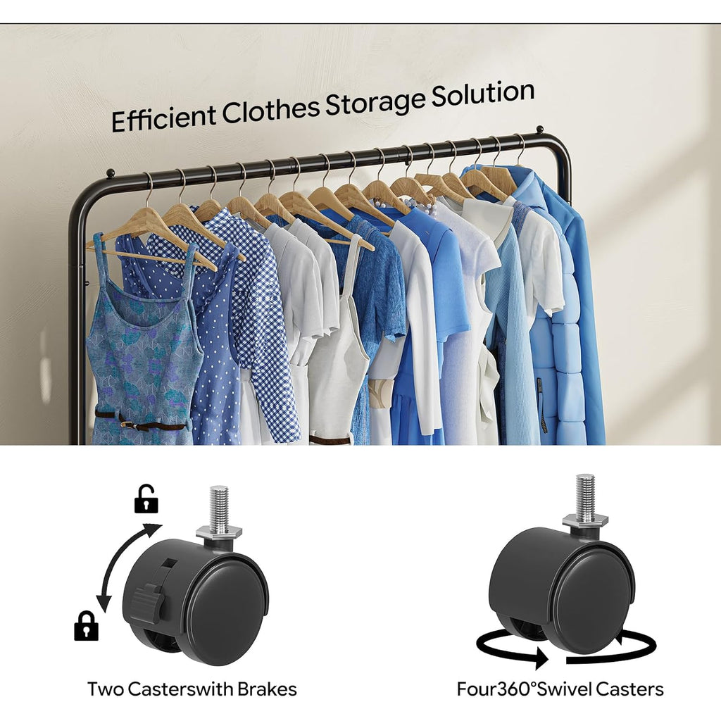 Simple Trending Clothing Rack For Hanging Clothes, Portable Garment Rack With Bottom Shelf, Metal Clothes Rack On Wheels For Bedroom, Laundry Room, Black