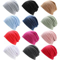 9 Pieces Solid Women Chemo Hat Stretchy Turban Beanie,Pre Tied Chemo Head Scarf Beanie Skull Cover Cap for Women Hair Loss Multi-12pcs-c