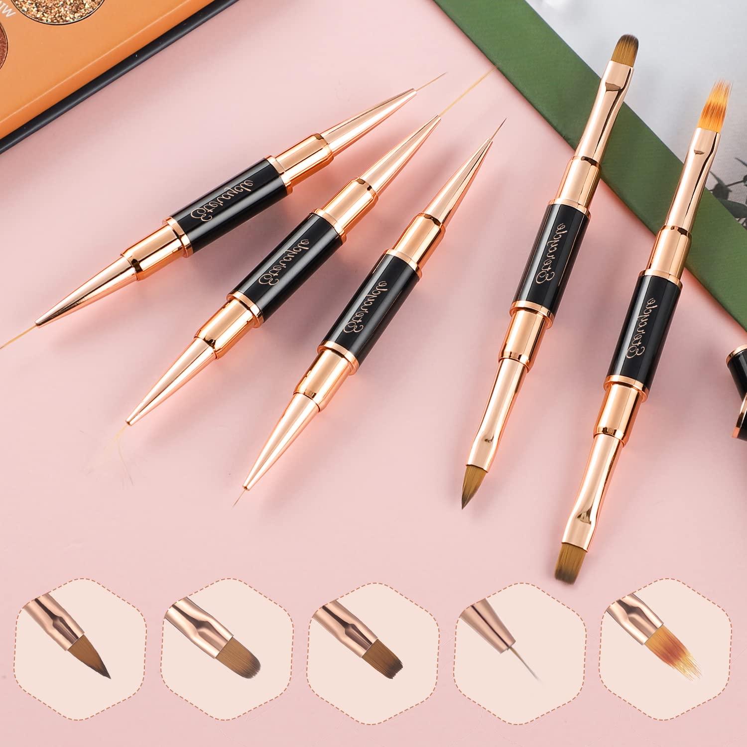 Double-Ended Acrylic Nail Art Brushes Set, Etercycle Gel Polish Nail Art Design Pen Painting Tools Nail Art Liner Brush and Nail Dotting Pen for Acrylic Application Salon at Home DIY Manicure … (black 1)