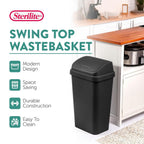 Sterilite 4-Pack Swing Top Wastebasket, Sleek Square Profile Trash Can, 13 Gallon, Black - Modern Garbage Bin For Kitchen, Bathroom, Garage And Workspace, Fits 13 Gal Liners
