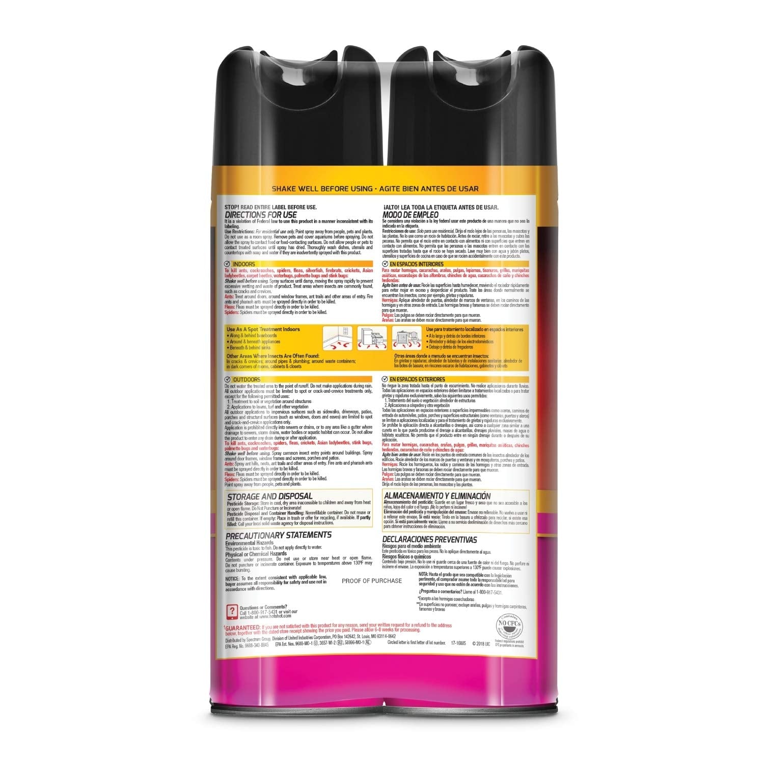 Hot Shot Ant, Roach & Spider Killer, 17.5 Ounces, Kills Roaches And Listed Ants On Contact, Indoor & Outdoor Insecticide Spray, Twin Pack