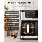 Airmsen 12-Cup Programmable Dual Coffee Maker – Single Serve Machine For K-Cup Pods & Ground, 1000W Fast Brew, Delay Start, 2H Keep Warm, Touchscreen, 60Oz Tank, Glass Carafe – Home & Office