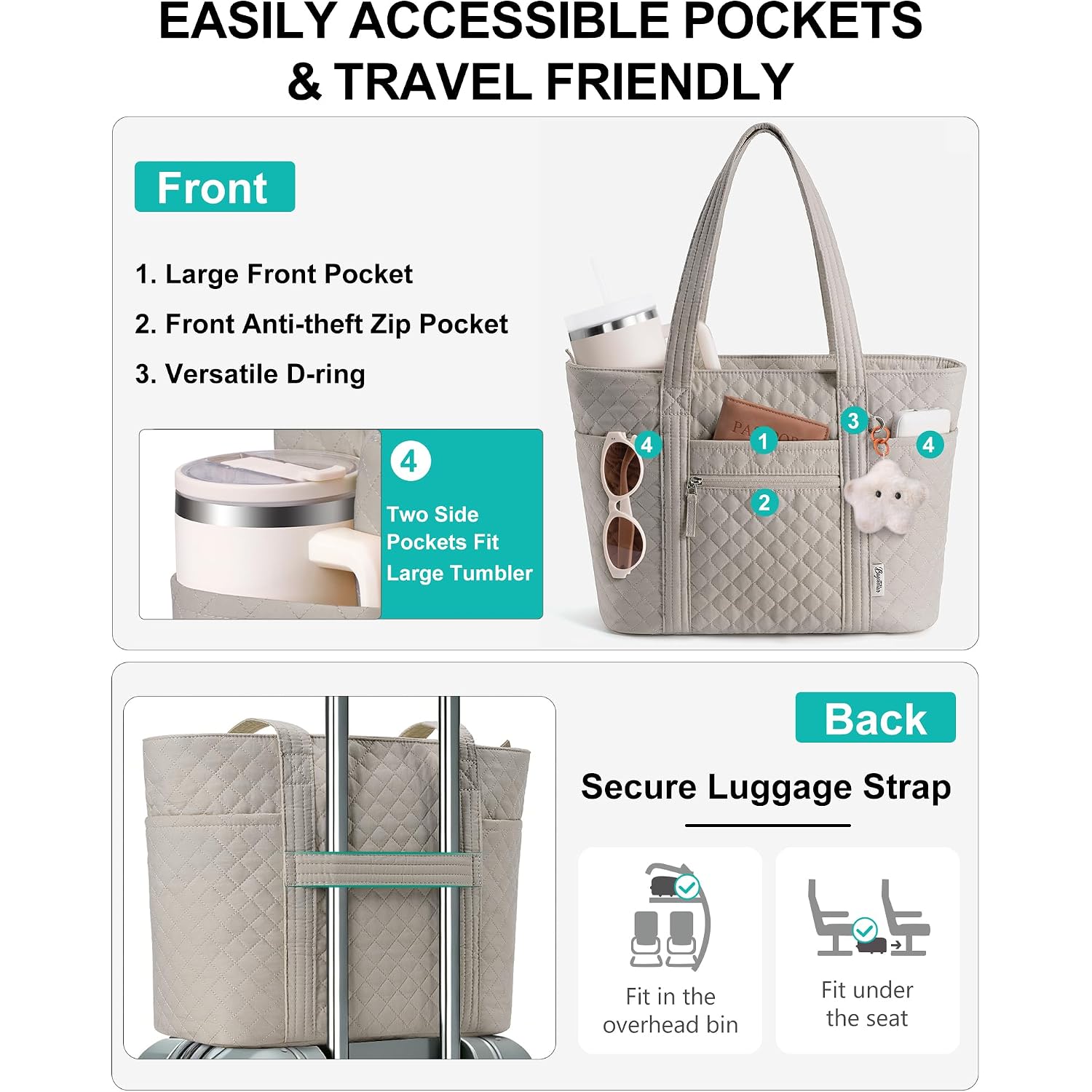 Bagstellar Quilted Tote Bag For Women, Puffer Cotton Work Tote Teacher Nurse Shoulder Bag Handbag For School, Travel, Nursing