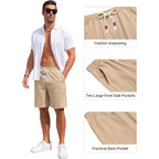 Coofandy Men'S Casual Cotton Linen Shorts Elastic Waist Drawstring Shorts Summer Beach Vacation