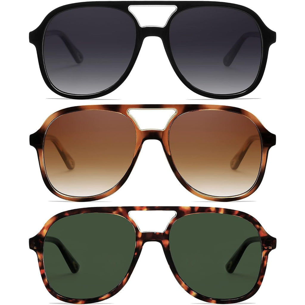 Aviator Sunglasses for Women, Polarized Sunglasses Women with UV Protection, 70s Retro Trendy Cruise Essentials 2026 3 Pack Oversized Aviator: Grey+brown+green