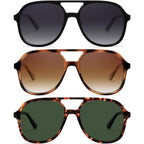 Aviator Sunglasses for Women, Polarized Sunglasses Women with UV Protection, 70s Retro Trendy Cruise Essentials 2026 3 Pack Oversized Aviator: Grey+brown+green