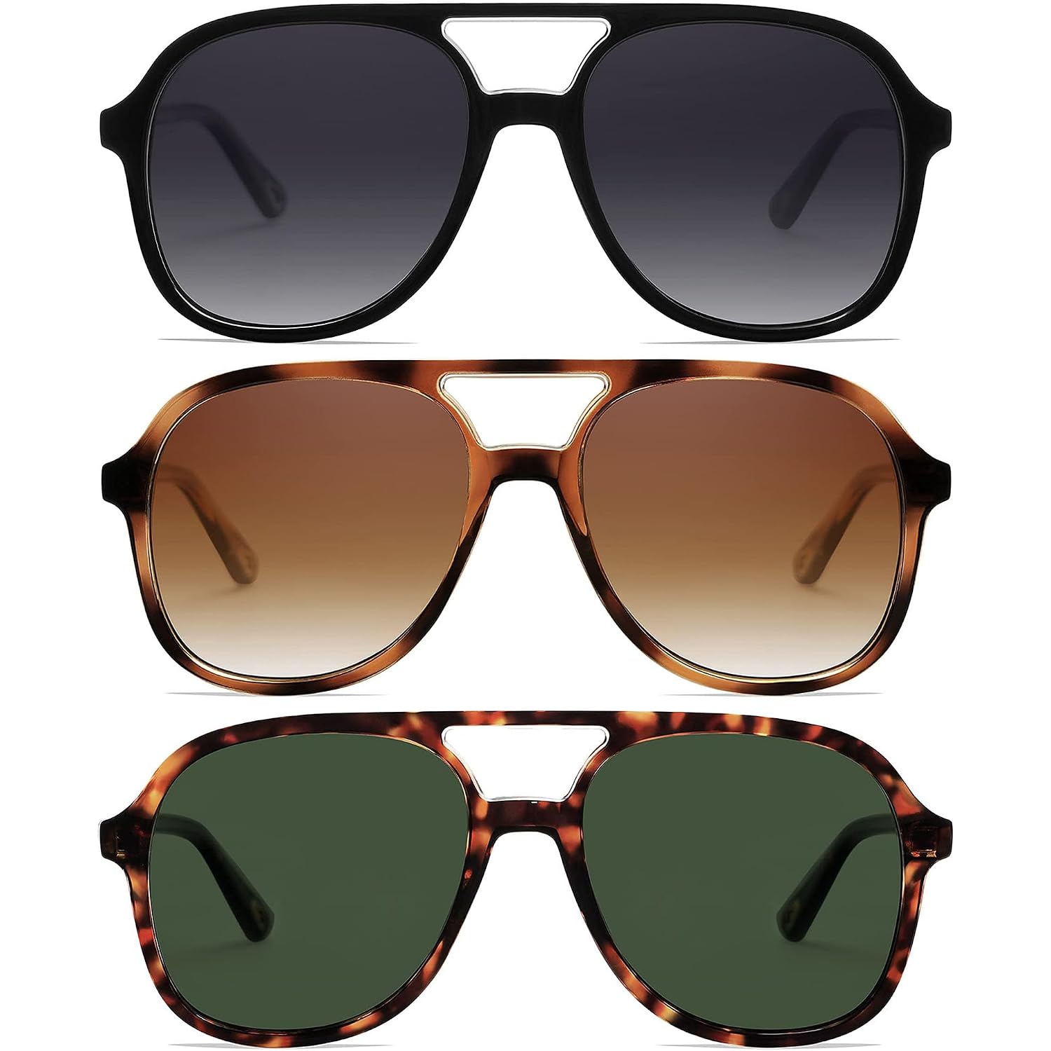 Aviator Sunglasses for Women, Polarized Sunglasses Women with UV Protection, 70s Retro Trendy Cruise Essentials 2026 3 Pack Oversized Aviator: Grey+brown+green