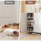 Homleke Farmhouse Shoe Cabinet with 2 Barn Doors & Wood Legs, 5-Tier Shoe Storage Cabinet with 3 Adjustable Shelves, Tall Shoe Rack Organizer for Closet, Shoe Organizer for Entryway, Hallway, White