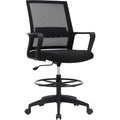 Bestoffice Drafting Chair Tall Office Chair Adjustable Swivel Rolling Mesh Height With Lumbar Support Arms Footrest Mid Back For Adults Standing Desk Drafting Stool(Black)