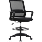 Bestoffice Drafting Chair Tall Office Chair Adjustable Swivel Rolling Mesh Height With Lumbar Support Arms Footrest Mid Back For Adults Standing Desk Drafting Stool(Black)