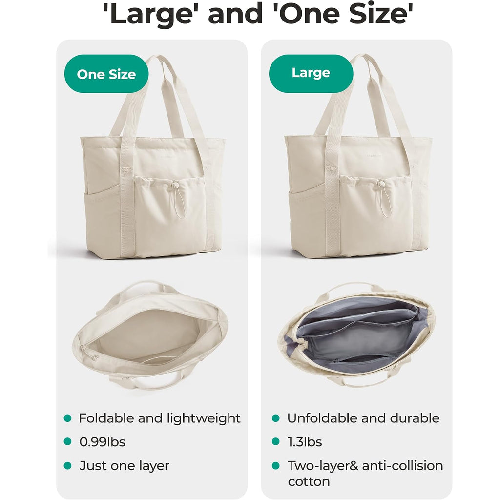 Bagsmart Foldable Tote Bag With Drawstring Bag, Tote Bag Shoulder Bag Top Handle Handbag For Travel, Work, Beach, Gym
