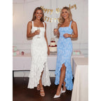 Boriflors Women'S Elegant Ruched Floral Maxi Dress Mesh Mermaid Ruffle Wedding Guest Cocktail Long Formal Dresses