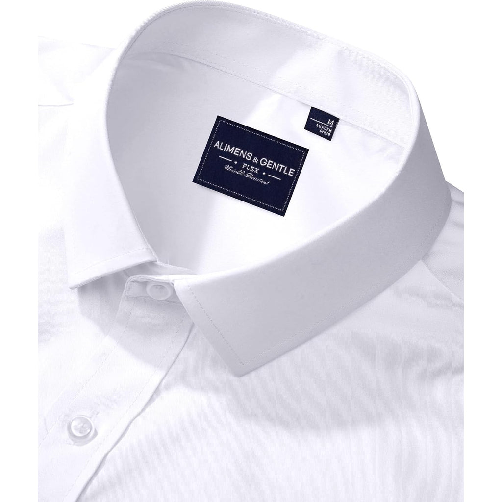 Alimens & Gentle Men'S Dress Shirts Long Sleeve Wrinkle-Free Stretch Shirts Solid Formal Button Down Shirt With Pocket