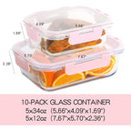 C CREST [10 Pack] Glass Meal Prep Containers, Food Storage Containers with Lids Airtight, Glass Lunch Boxes, Microwave, Oven, Freezer and Dishwasher Safe