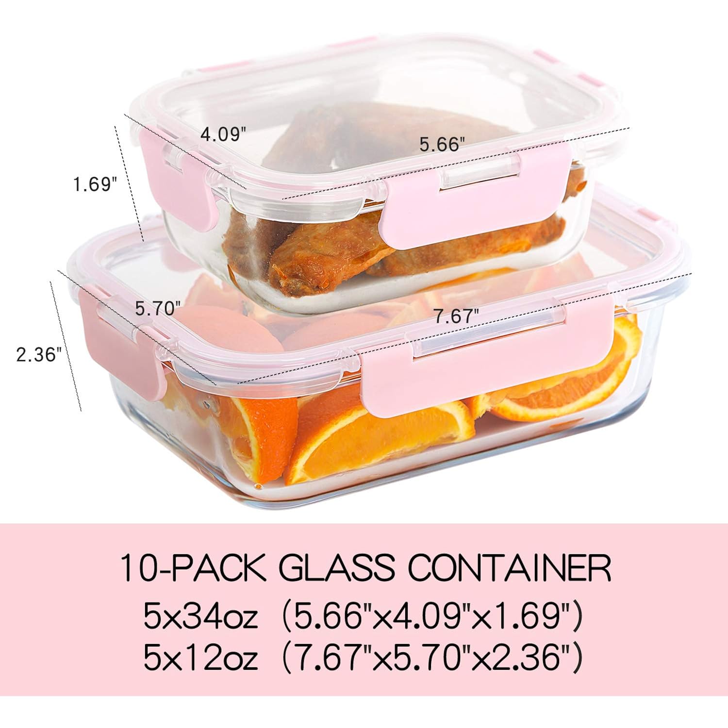 C CREST [10 Pack] Glass Meal Prep Containers, Food Storage Containers with Lids Airtight, Glass Lunch Boxes, Microwave, Oven, Freezer and Dishwasher Safe