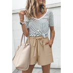 Womens Summer Shorts with Pockets Lightweight High Waisted Adjustable Tie Knot Loose Casual Short