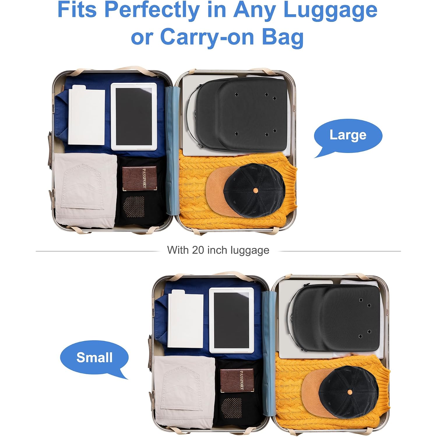 Set Of 2 Hard Hat Travel Cases For Baseball Caps - Hat Storage Organizer Holder With Handle, Shoulder Strap And Trolley Sleeve, Protect Up To 10 Hats For Outdoor And Home Storage, Black
