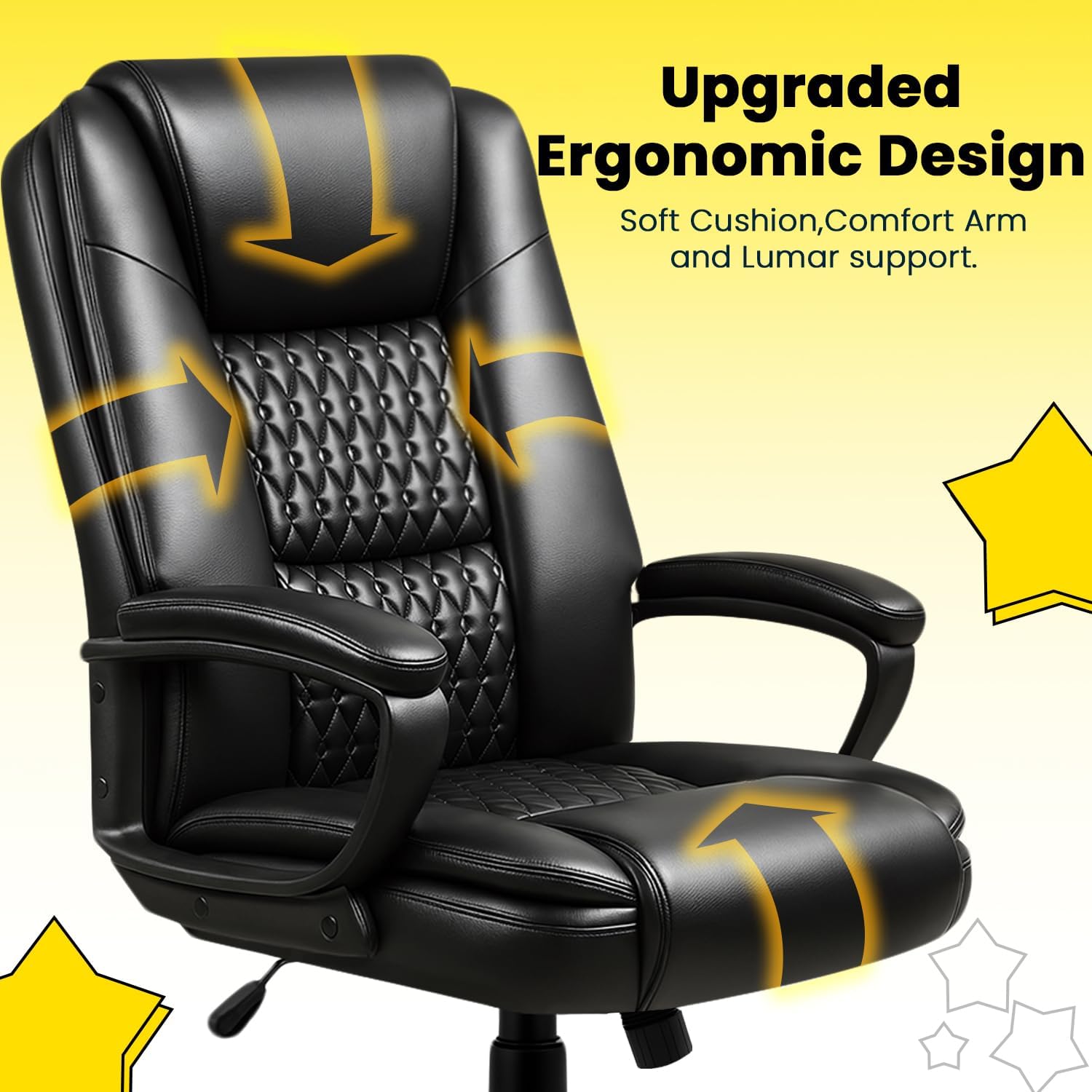 Leather Office Desk Chair,Ergonomic Office Chair With Lumbar Support,Computer Chair,Executive Leather Chair With Padded Arm,2026 Upgraded Big And Tall Chair, Black,275Lbs