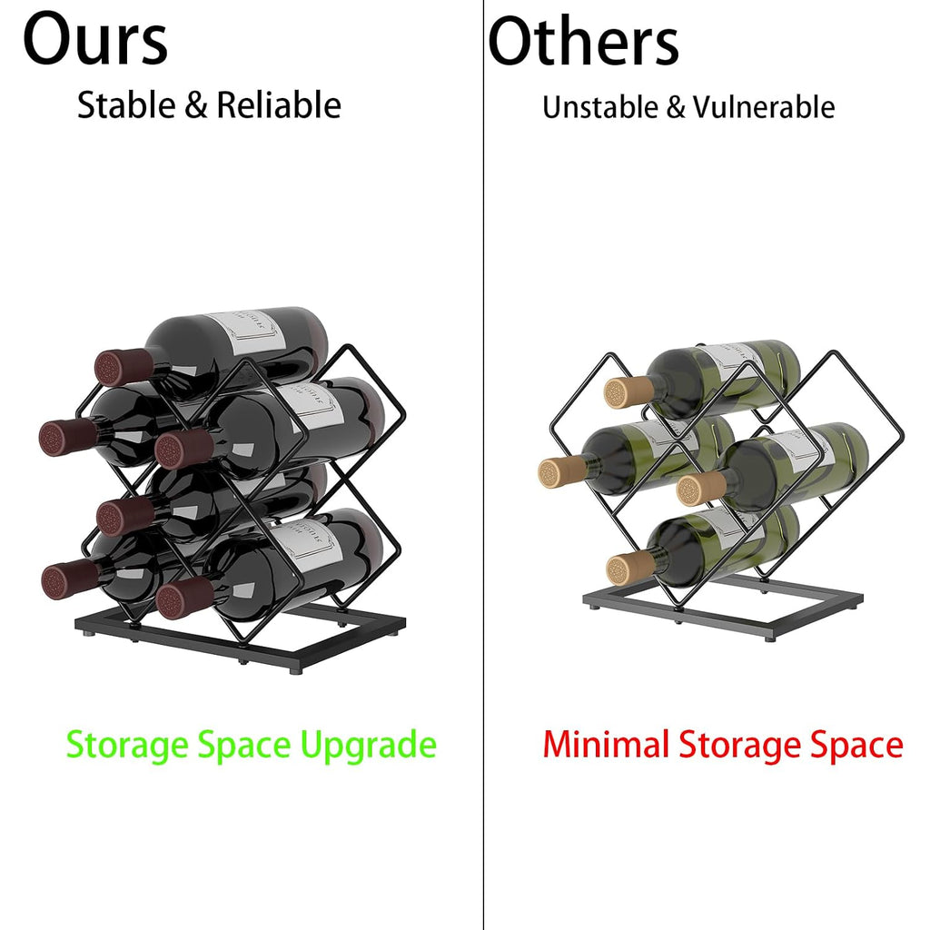 Countertop Wine Rack, 6 Bottles Wine Storage Capacity, Modern Corner Metal Wine Bottle Holder For Bar, Cabinet, Pantry, Tabletop Wine Racks For Cup And Water Bottle – Black