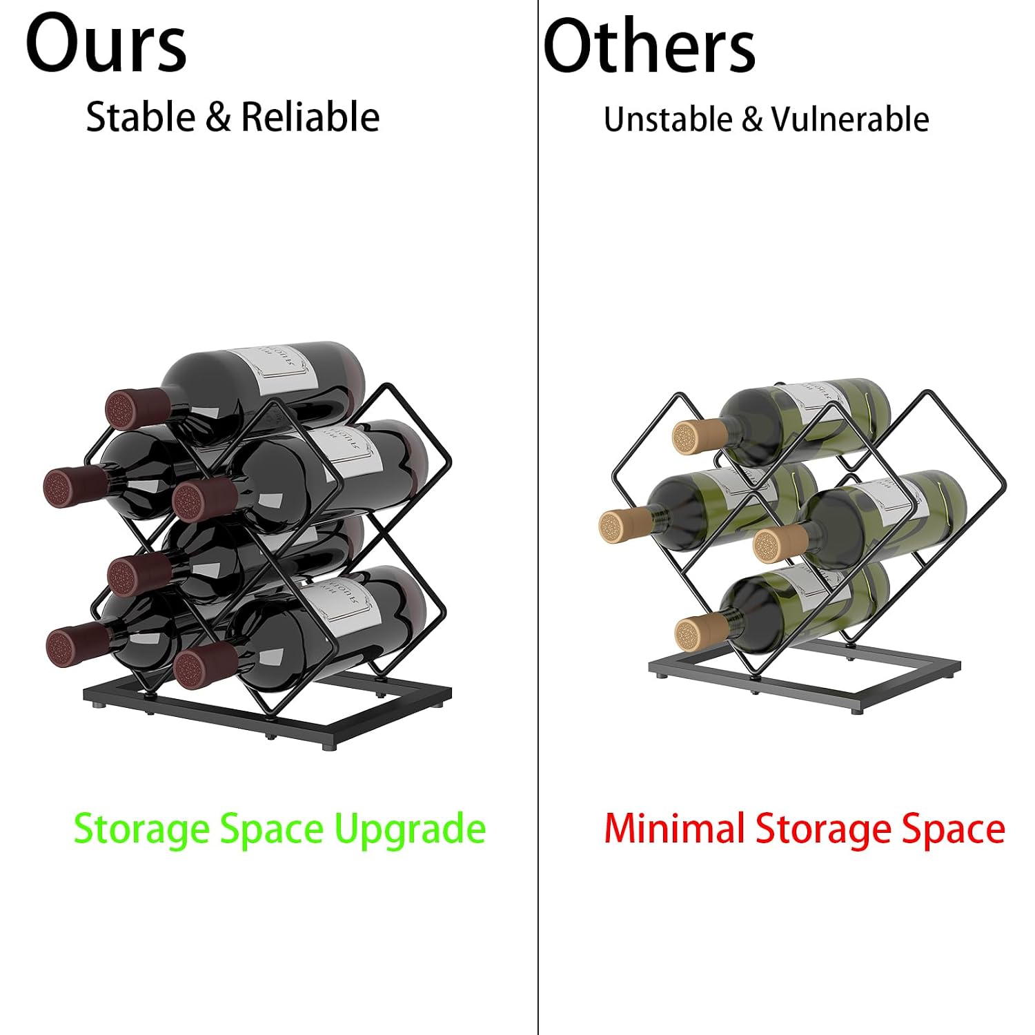 Countertop Wine Rack, 6 Bottles Wine Storage Capacity, Modern Corner Metal Wine Bottle Holder For Bar, Cabinet, Pantry, Tabletop Wine Racks For Cup And Water Bottle – Black